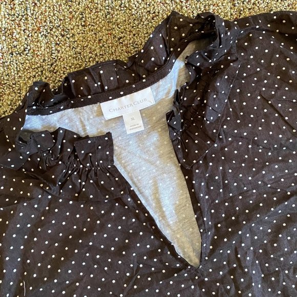 Charter Club White/DRK CHOCOL polka dots 3/4 sleeve top - Picture 4 of 7